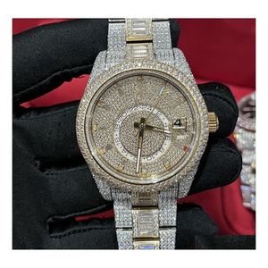 Wristwatches Diamond Watch عالية الجودة Iced Out FL العمل الوظيفي حركة Matic 42 مم Sier Two Stones مقاومة للماء 904 مقاوم للصدأ F246J