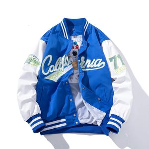 Bordado Varsity Jacket Homens Mulheres Carta Vintage Jaqueta Moda Casaco de Beisebol Masculino Primavera Outono Blusão Coreano Azul Verde 240222