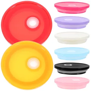 Bicchieri usa e getta Cannucce 8 pezzi Coperchio in cannuccia ad alta borosilicato Tazze in vetro trasparente Tappo per bicchiere circolare Coperture in plastica