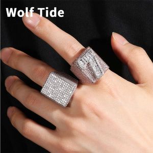 Mens Hip Hop Custom Letter Number Rings Bling Personalized Full Diamond 2 Tone Gold Finger Ring Bling Cubic Zirconia Iced Out CZ Stone Diy Rapper Jewelry Bijoux Anillo