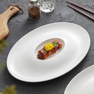 Plates Oval White Ceramic Western Dishes Creative Jiaozi Plate With Vinegar Chinese Tableware. Simple Restaurant Pan