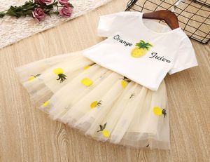 Meninas conjunto de roupas da criança princesa roupas verão crianças roupas para menina branco tshirt tutu saias 2pcs crianças ternos abacaxi c5293249