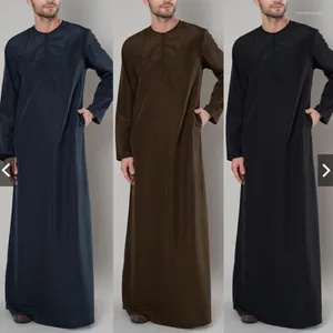 Ethnic Clothing 2024 Muslim Loose Zipper Robe Middle East Arab Dubai Black Long Sleeve Islamic Vintage Casual