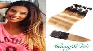 Peruvian Malaysian Brazilian Virgin Hair Straight Ombre Hair With Closure Blonde Lace Closure With Bundles Human Hair Bundles With6531571