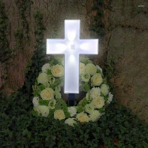 Trädgårdsdekorationer Solar Cross Stake Gravesite Lights Outdoor Decorative Weather Resistance Warm Light for Remembrance Presents