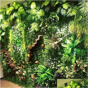 Decorative Flowers Wreaths Artificial Flower Decoration Wall Panel Plant Fake Grass Wedding St Mat Background Dro Drop Delivery Ho Dhcbt
