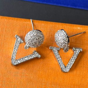 925 Silver Brand Letter Designer Earrings Crystal Pearl Stud Eardrop Geometric Famous Men Womens Stainless Steel Earring Wedding Birthday Party Jewelry