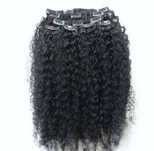 brasiliansk mänsklig jungfru remy clip ins hårförlängningar kinky curls hår weft jet svart 1 color9123968