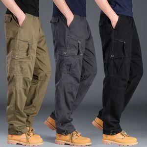 Herren Casual Cargo Hosen Reißverschluss Multi-Pocket Taktische Militärische Armee Gerade Lose Hosen Männliche Overalls Elastische Taille Hosen 240226