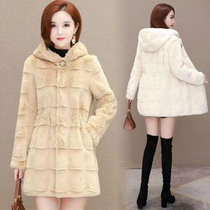 Autumn Winter Haining Imitation Fleece Fur For Women's Mid Length Loose Hooded Thick And Environmentally Friendly Danish Mink Coat 577286