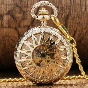 Steampunk Antik Schwarz Gold Bronze Taschenuhr Skelett Handaufzug Mechanische Uhren Herren Damen Uhr FOB Anhänger Kette Gift295N