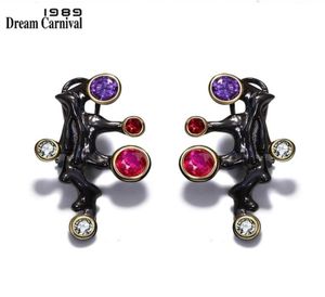 DreamCarnival 1989 Gothic Design Langer Ohrstecker Lila Rot CZ Stein Vintage Schwarz Farbe Mujeres Pendientes Brincos E07 2106162148367