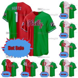 Maglia da baseball personalizzata Philadelphia''Phillies''1 Jalen Hurts 3 Harper Split Jersey 62 Jason Kelce Zack Wheeler Rhys Hoskins Aaron Nola Phillies Maglie da baseball