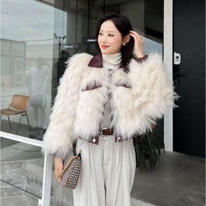 Haining Winter New Short Sheepskin White Raccoon Dog Hair Car Stripe Crafted Fur Coat For Women With High Waist And Slimming Appearance 471238