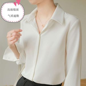 2024 designer shirt women Silk and Silk blouses women Spring and Autumn Professional Wear Contrast Color Long sleeved Commuting Slim Fit Square Neck tops women LIDE