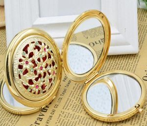 Chique retro vintage ouro metal bolso espelho compacto cosméticos retro espelhos de cristal cravejado portátil maquiagem beleza tools3928806