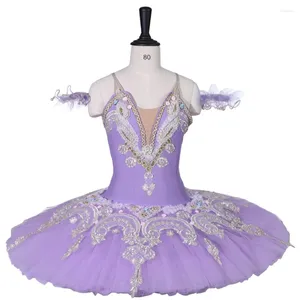 Palco desgaste elegante tamanho personalizado de alta qualidade competição desempenho traje meninas crianças luz azul lilás ballet tutu