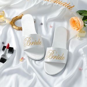 Wedding Favors Embroidery Bride Bridesmaid Satin Slippers For Marriage day Hen Bachelorette Party Proposal Girl Friend Gifts Po227w