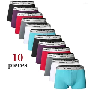 Underpants 10Pcs/Lot Men's Brand Underwear Solid Color Antibacterial Soft Milk Silk Shorts Sexy Boxer U-shape Breathable For Men