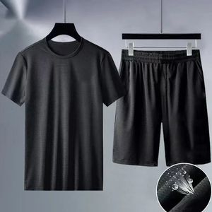 Fitness Clothes Mens Ice Silk Quick Drying Sportswear Set Summer Short Sleeves Tshirt gym Running Basketball Training shorts 240305
