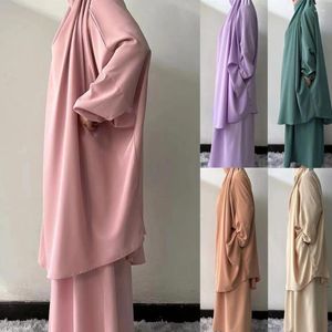 Ethnic Clothing 2pcs Muslim Women Eid Hooded Long Khimar Abaya Maxi Skirt Set Turkey Kaftan Prayer Garment Dress Burqa Robes Islam Ramadan