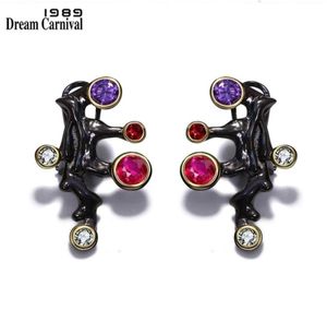 DreamCarnival 1989 Gothic Design Long Stud Earring Purple Red CZ Stone Vintage Black Color Mujeres Pendientes Brincos E07 2106167462742