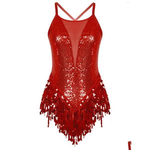 Clothing Sets Stage Wear Sparkling Sequins Latin Jazz Dance Leotard Bodysuits Womens Fringed Jumpsuits For Performance Costumes Drop D Dhons