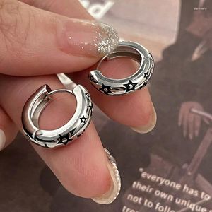 Creolen Retro Französisch Schwarz Pentagramm Stern Für Mädchen Mode Geometrie Runde Metall Frauen Trendy Ohr Schnalle Einfache Weibliche Schmuck