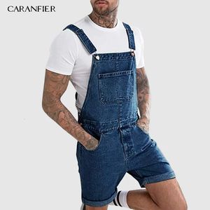 Caranfier Summer Men Jeans Overalls With Pocket Casual Denim Short Jumpsuit Pants Man Suspender Kläder Fashion Streetwear 240227