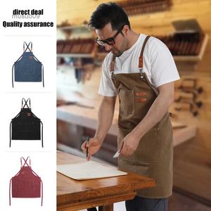 Aprons Kitchen Cook Apron Thicken Cotton Canvas Chef Work Apron Sleeveless with Pockets Unisex for Home Restaurant Camping