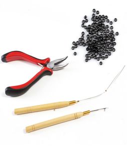 Sälj 4pc -kit för nanomikroring Hårförlängning 1000 Nano Ring Pärlor 1pc Hook Needle 1pc Loop Wood Puller 1pc Tång9756243