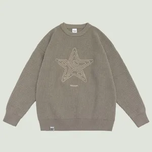 Men's Sweaters Hip Hop Star Embroidery Knitted Mens Streetwear Retro Oversized Casual O-Neck Loose Y2K Pullover Unisex Autumn Winter