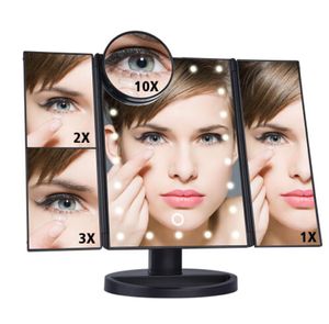 LED dokunmatik SN 22 Işık Makyaj Aynası Masa Masaüstü Makyajı 1x/2x/3x/10x büyüteç aynaları Vanity 3 katlanır ayarlanabilir ayna1592657