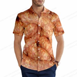 Lebensmittel Wurst Hemden Männer Frauen Mode Hawaiian Casual Strand Bluse Kuba Camisa Drehen Unten Kragen Lustige Chips Hemd Junge 240301