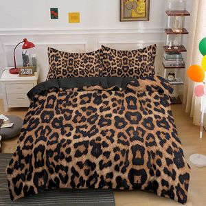Leopardo impressão conjunto de cama pele animal capa edredão para crianças adolescentes adulto colcha capa poliéster consolador capa com fronha 240306