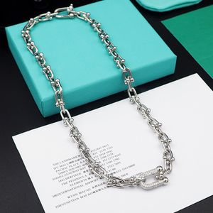 Top quality horseshoe U Diamond pendant necklace letter T iff lock head thick 925 sterling silver heart long gold chain clavicle choker luxury women designer jewel