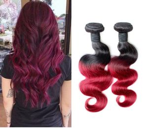 Elibess Hair 100Glot Brazilian Virgin Hair Body Wave Ombre Weave 3 번들 T 1B Red Brazilian Body Wave Ombre Hair2652462