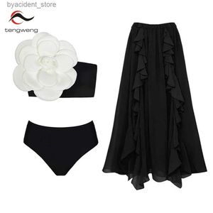 Damskie stroje kąpielowe 2024 Seksowna marszczenie One Piece Spódnica Swimsuit Summer Kobiety Vintage Bikini drukuj stroje kąpielowe na plaży Letnia sukienka Monokini Bath Suit L240308