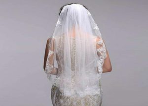 Venda Marfim Velos Novia 2017 Novo Véu De Casamento Curto Uma Camada De Renda Applique Borda Veu De Noiva Voile Mariage Bridal Veil6491442