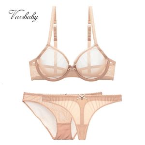 VARSBABY ULTRATHIN CUP MESH LACE UNDERWEAR透明1 bra2パンティープラスサイズブラジーセット240305