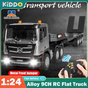 Electric/RC Car 1 24 Huina RC Flat Truck Model 9Channels Alloy Engineer Vehicle 2.4G Remote Control Car Radio Controlled Trailer Toys for Boy T240308