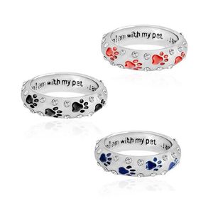 Band Rings Fashion Metal Rhinestone Hand Stamped Paw Printwhen I Am With My Petdog Animal Pet Foot Print Drop Delivery Jewelry Ring Dhuir