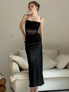 カジュアルドレスメッシュセクシーなパーティークラブブラックマキシスプリットドレス服の女性