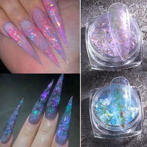 Pó de opala de sereia brilhante, glitter aurora, lantejoulas holográficas, flocos de arte em unhas, esmalte em gel, acessórios de manicure 240220