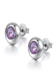 Stud DOUBLE R Natural Amethyst Gemstone Earrings Silver 925 Vintage Round Earring CASE00698D 2210223504163