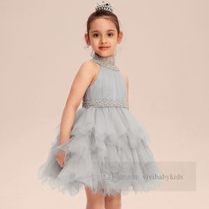 Кружевные тюлевые платья-пачки для девочек, бальное платье, детское платье-жилет с воротником и рюшами из бисера, детские костюмы принцессы Z7021