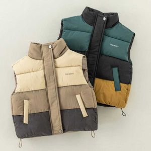 Jackets Waistcoat Warm Children Vest Jacket Coat Patchwork Pull Rope Zipper Sleeveless Boy Girl Outerwear Autumn Winter Teenager Kids Waistcoat J240308