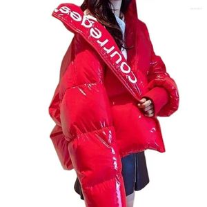 Kvinnors dikerockar Glossy Down Cotton Jacka Damer Autumn Winter Keep Warm Parka Kvinnlig fritid Vindtät quiltning Kvinnor Kort kappa