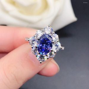 Cluster 925 Sterling Rings 2ct Oval Cut Red Blue Diamond Women Ring AU585 14K White Gold Plated Ruby Sapphire R169