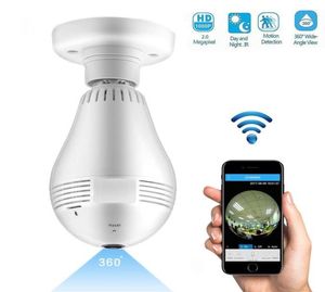 WiFi Ampul Güvenlik Kamerası 1080p HD Fisheye LED Işık 360 ° Canlı Yem Ampul Kubbe Kamerası 2 Yolu Ses Kapalı Uzaktan Ev SU2858316